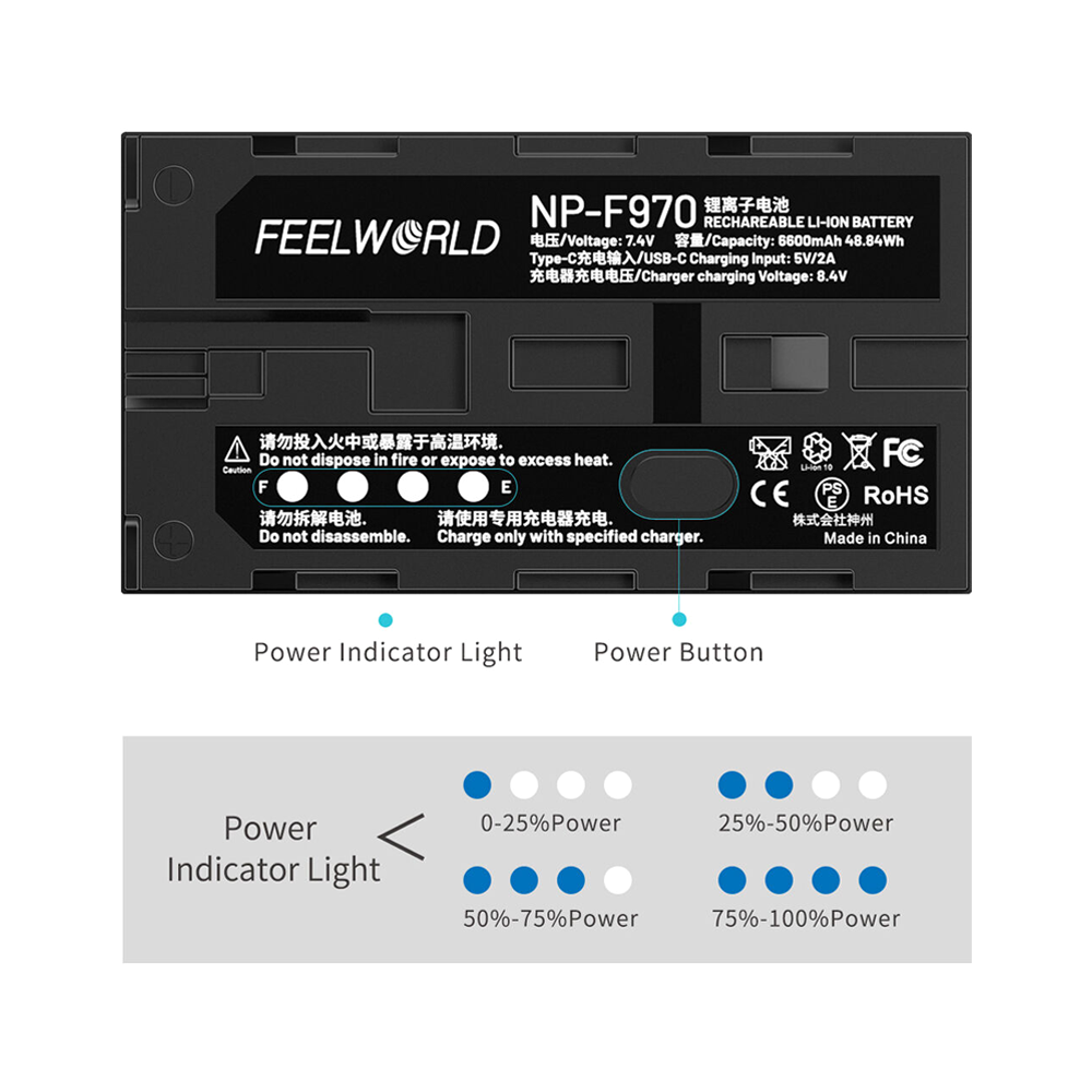 Batería Feelworld NP-970 con Carga USB-C (6600 mAh, Serie L)