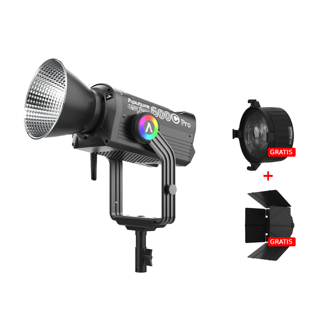 COMBO: Luz Led Aputure Light Storm 600C Pro RGB + Fresnel F10 + Barndoor F10