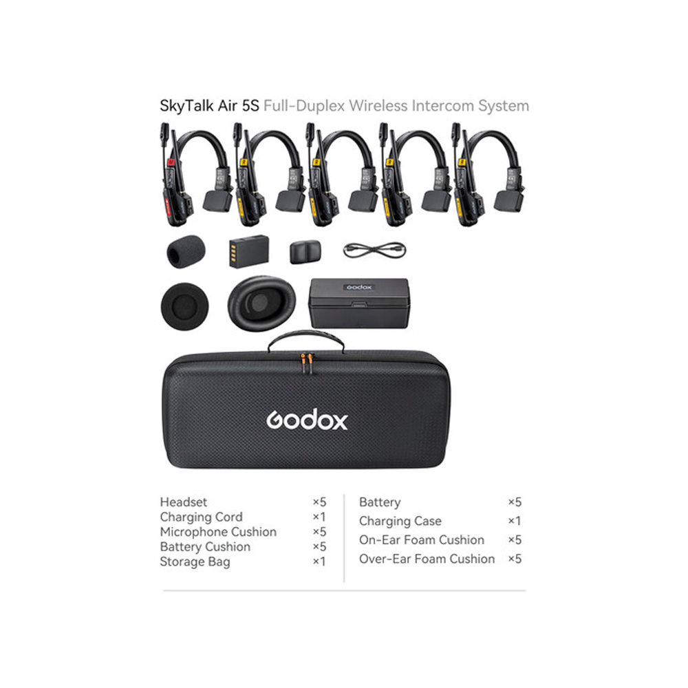 Sistema de Intercomunicación Godox Skytalk Air 5S Full-Duplex para 5 personas (2.4 GHz)