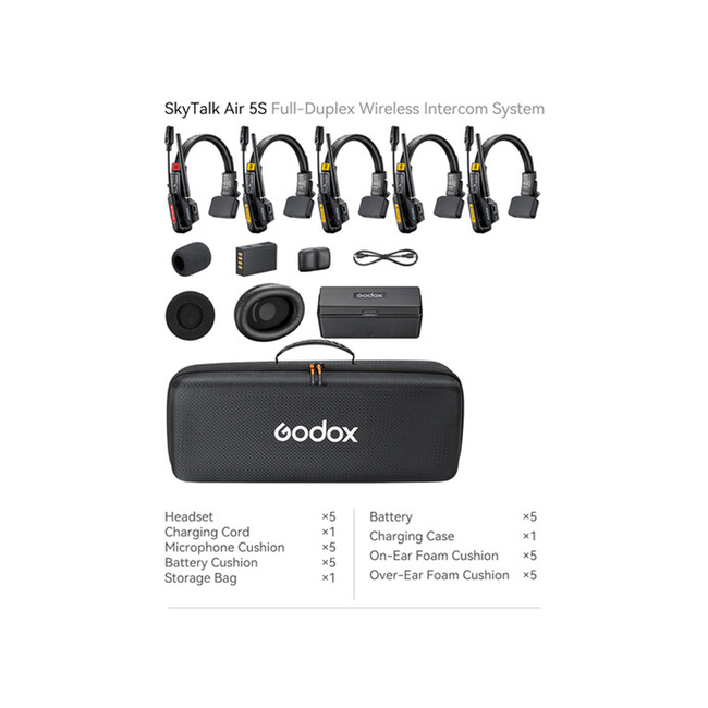 Sistema de Intercomunicación Godox Skytalk Air 5S Full-Duplex para 5 personas (2.4 GHz)