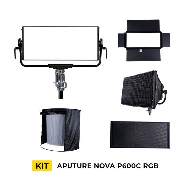 Kit Panel Led Aputure Nova P600C con Barndoor, Grilla, Softbox y Difusor Space Light