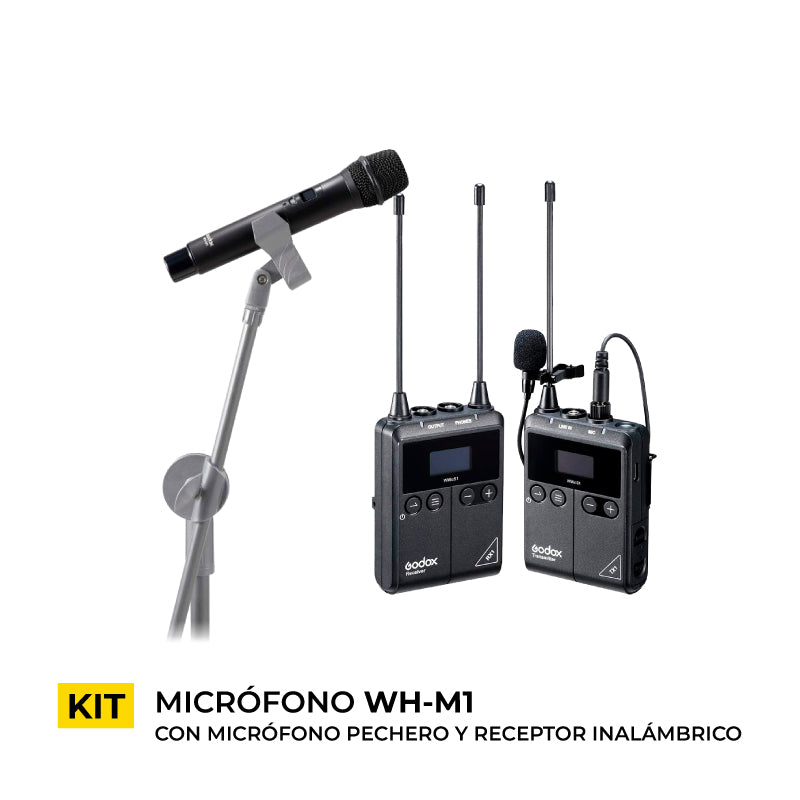 Kit de Micrófono de mano WH-M1 con Micrófono Pechero y Receptor Inalámbrico