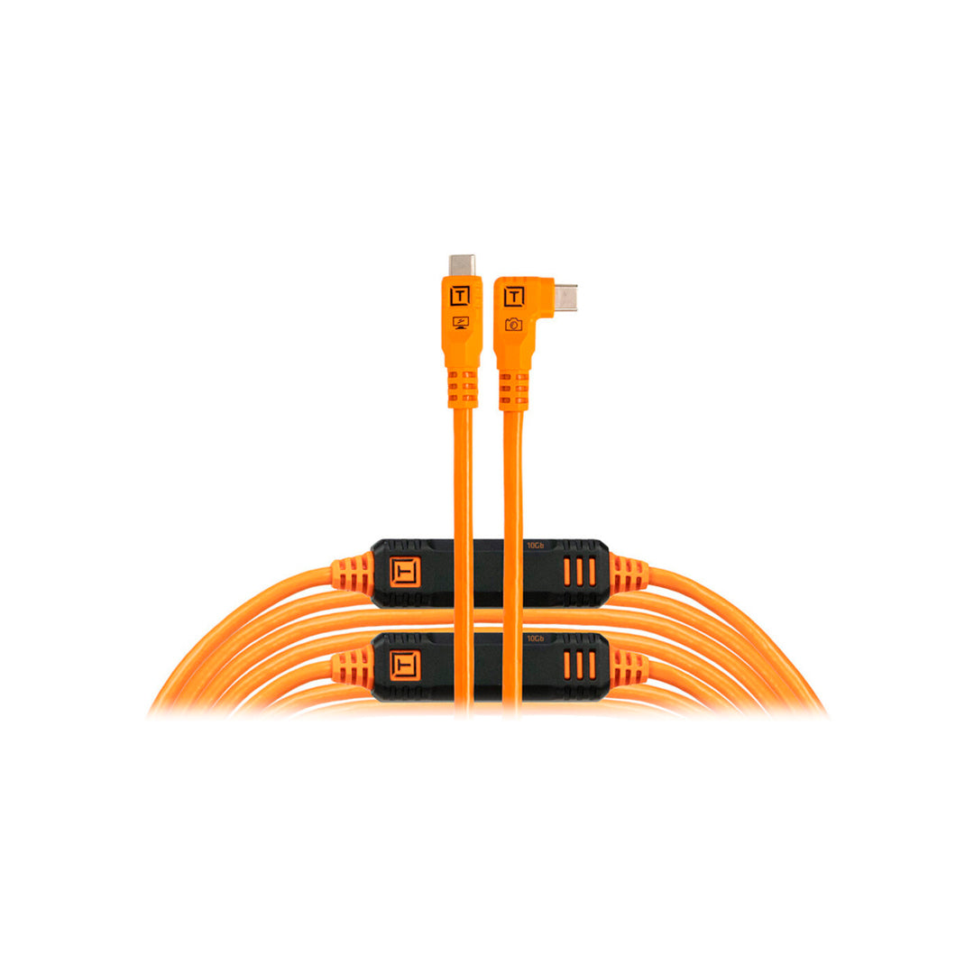 Cable Tether Tools TetherPro Optima CUC31RTG2-ORG 10G USB-C a USB-C Cable en Ángulo (31', naranja)