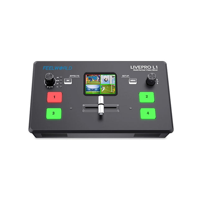 Mezclador de video FeelWorld Livepro L1 V1 con pantalla LCD de 4 entradas HDMI USB3.0 Transmisión en Vivo